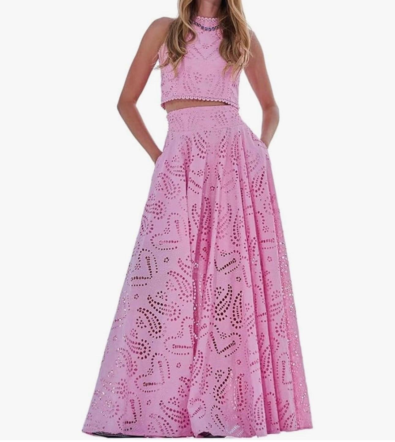 Conjunto Broderie Anglaise Rosa