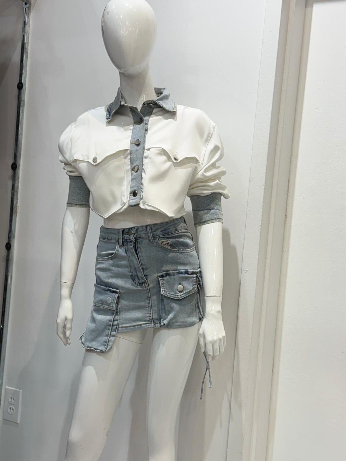 Conjunto Denim Crop Top + Mini Falda
