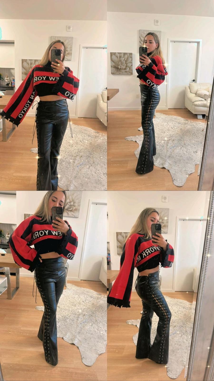 Conjunto NY Rojo + Pantalón Cuero Negro